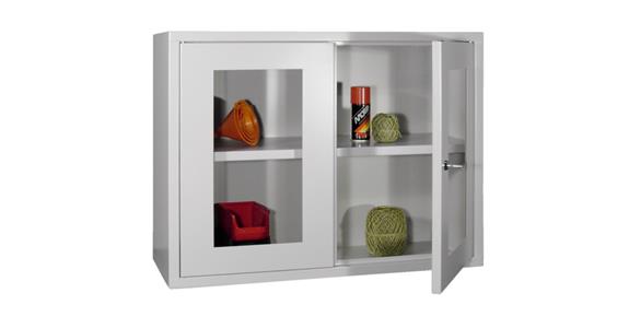 Hang. cab. back pan. smooth doors w/ view. window W800mm RAL7035/7035 light grey