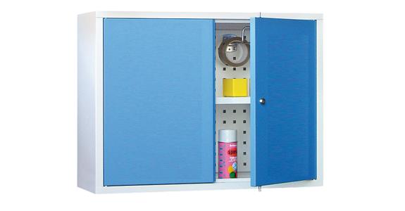 Hang. cab. back pan. prftd sld sheet metal doors W800mm RAL7035/5012 light blue