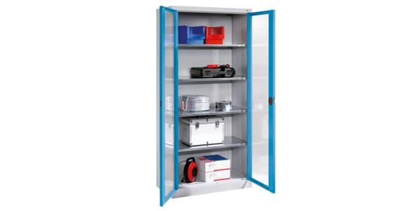 Storage cabinet w/ doors w/ view. wndw HxWxD 1950x1200x400mm 4 shelves RAL 5012