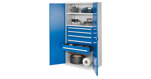 Hvy-dty cab. w/o centr. divider RAL 7035/5012 sld. sh. met. doors 1950x1000x600