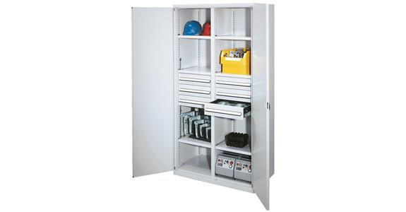 Hvy-dty cab. w/ centr. divider RAL 7035/7035 sld. sh. met. doors 1950x1000x600
