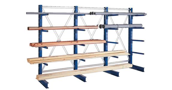 Základní krakorcový regál IPE140, jednostranný, 3000x1000x600 mm, RAL5010, 5 krakorců/regál