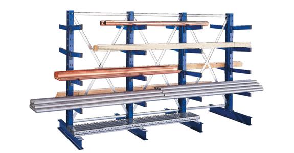 Přídavný krakorcový regál IPE140, oboustranný, 2500x1000x1000 mm, RAL5010, 8 krakorců/regál