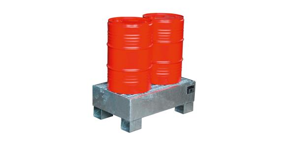 Steel collection tray LxWxH 800x500x290mm f. max. 2x60 litre drums hdg