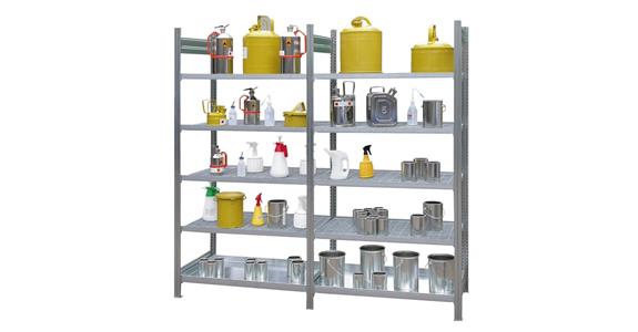 Haz. mat. shelves f. small cont., add-on bay, 4 levels, 1x30 l, 1010x635x2000mm