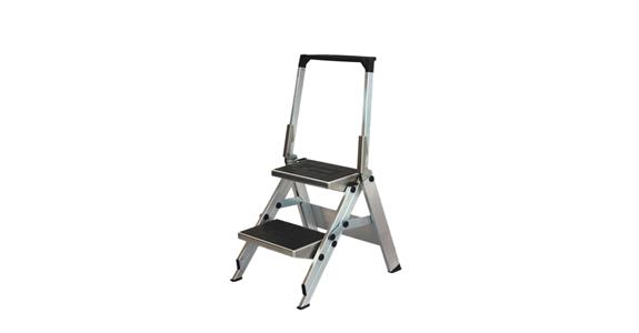 Aluminium safety steps with safety bar, 2 steps, standing height 0.46 m