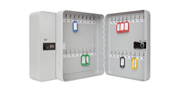 Key cabinet 36 hooks mechan. combination lock light grey HxWxD 300x243x94 mm