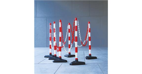 Chain warning post set yel./bl plastic foot concrete-filled triangular H 870mm