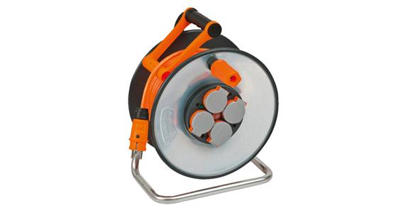 Steel cable drum 33 m 4 sockets IP44 cable H07BQ-F 3G1.5 orange