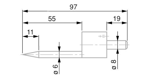 Měřicí dotyk TESA, kalená ocel, 0,5–5,5 mm, s kuželovým měřicím povrchem