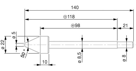 Měřicí dotyk TESA, kalená ocel, 5,0–20,0 mm, s kuželovým měřicím povrchem