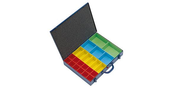 Small parts assortment case sheet steel blue 440x330x66 mm with 23 boxes