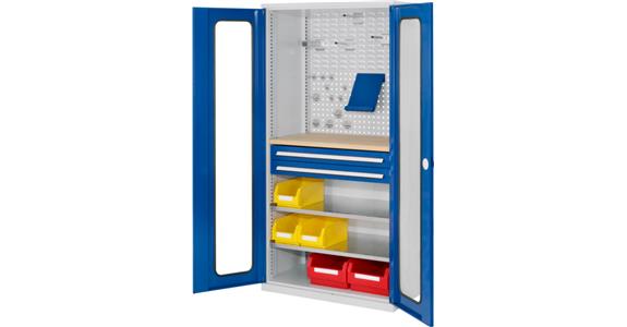 Cabinet with slotted panel door, mod. 6, 7035, 2 shelf, 2 drawers