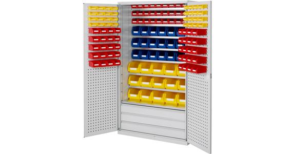 Large cabinet 1950x1130x590mm RAL 7035 138 easy-view storage bins 9 shelves