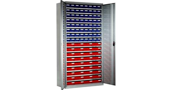 Úložná skříň V1950DxŠx1000xH410 mm včetně 100 boxů RAL 7035