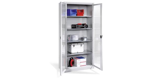 Storage cabinet w/ doors w/ view. wndw HxWxD 1950x1200x600mm 4 shelves RAL 7035
