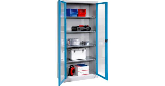 Storage cabinet w/ doors w/ view. wndw HxWxD 1950x930x400mm 4 shelves RAL 5010