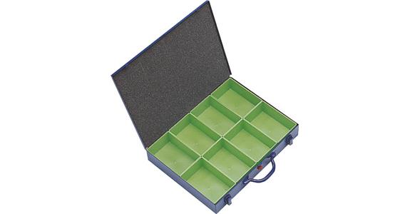 Small parts assortment case sheet steel blue 440x330x66 mm w/ 8 boxes 108x162 mm