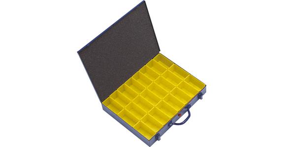 Small parts assortment case sheet steel blue 440x330x66 mm with 24 boxes