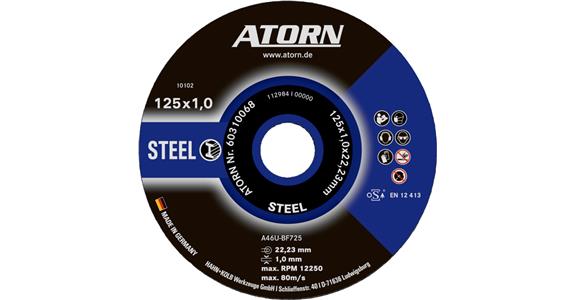 Řezný kotouč ATORN na ocel, 125 x 1 mm