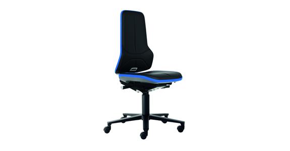 Otoč. prac. židle Neon 2 výška sedáku 450–620mm um. kůže s kol. modrý flexi pás