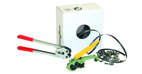 PP plst tape set, plst tape 16 mm x 1,000 m, univ. clamp, pliers, closure slvs