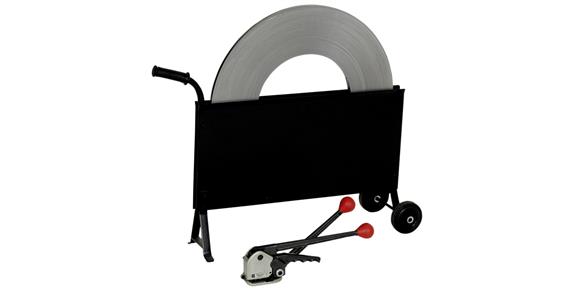 Steel tape set, steel tape 16x0.5 mm x 240 m, univ. clmp, pl., disp., reel, mob.