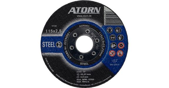 Řezný kotouč ATORN na ocel/litinu – typ A30S-BF, 115 x 2,5 x 22,23 mm