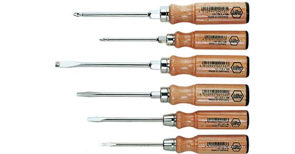 Workshop slotted screwdriver set wooden handle 5 pieces 3.5-9 mm