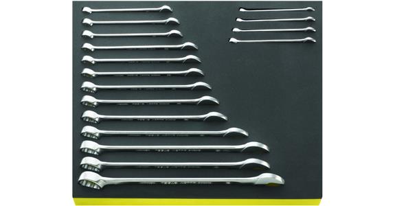 TCS combination spanner set DIN 3113 A, ISO 7738 A, AS drive, 17 pcs, AF 6-24 mm