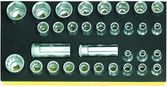 TCS socket set 32 pieces, chrome-alloy steel, AS drive chrome-plated