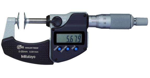 IP65 dig. micrometer 25-50 mm, w. disc meas. surfaces, data output