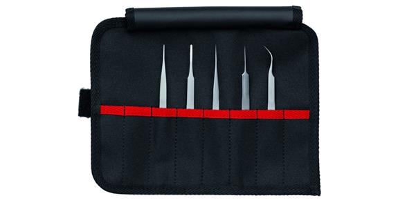 Precision tweezers set, 5 pieces in tool roll