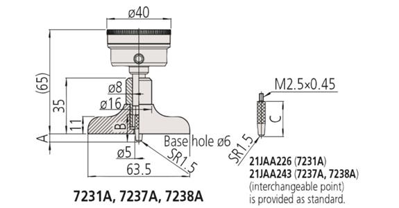 Depth meas. bridge with dial gauge 0-200 mm, resolution 0.01 mm, 63.5 x 16 mm