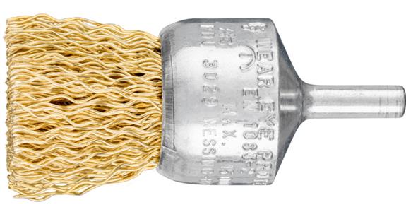 Wire end brush with shank dia. 10.0mm, brass wire dia. 0.30mm, wire eff. L=20mm