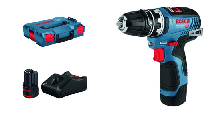 1005113007 BOSCH GSR 12V-35 FC akušroubovák, 2× aku 12V/3Ah, nabíječka, L-BOXX
