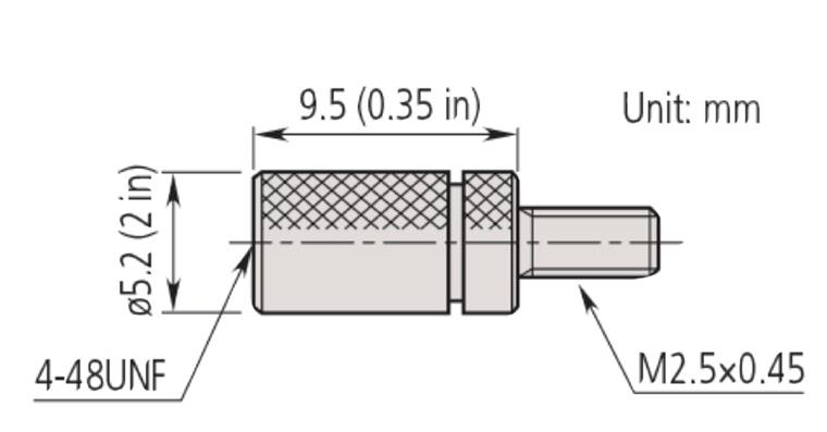 1001355816 Adaptér saně pro úchylkoměr, 4-48 UNF na M2,5×0,45, 9,5 mm, ocel