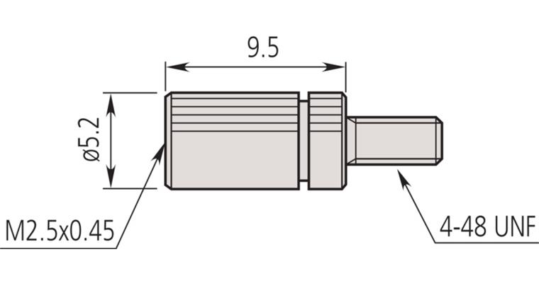 1001355815 Adaptér saně pro úchylkoměr, M2,5×0,45 na 4-48 UNF, 9,5 mm, ocel