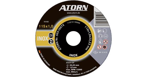 Řezný kotouč ATORN na nerezovou ocel, 115 x 1 x 22 mm, kotouč INOX