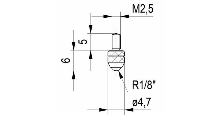 1033114115 Kulový hrot č.12a pro úchylkoměry závit A M2,5 SK vložka 3 mm