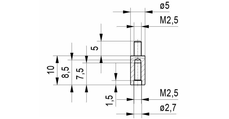 1033114119 Prodloužení č.16A pro úchylkoměry závit A M2,5 délka 10 mm