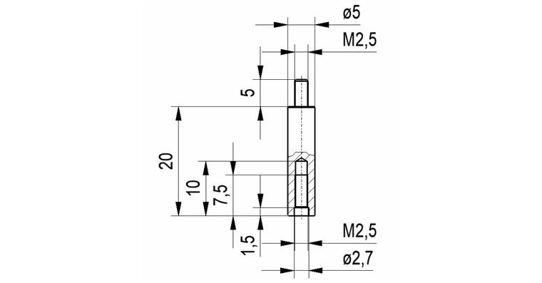 1033114120 Prodloužení č.16B pro úchylkoměry závit A M2,5 délka 20 mm