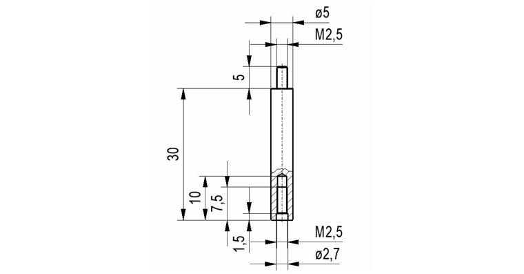 1033114121 Prodloužení č.16C pro úchylkoměry závit A M2,5 délka 30 mm