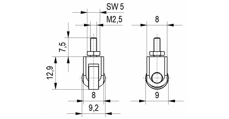 1033114124 Váleček. senzor č.19A pro úchylkoměry tl. válečku 4 mm závit M2,5