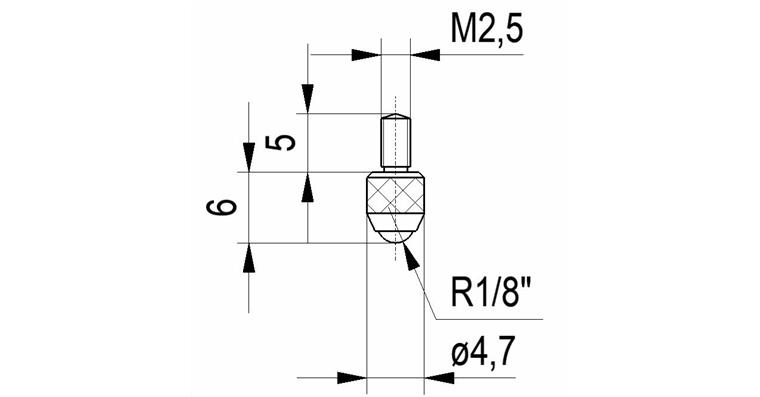 1033114128 Kulový hrot č.12c pro úchylkoměry závit M2,5 plast. vložka 3 mm