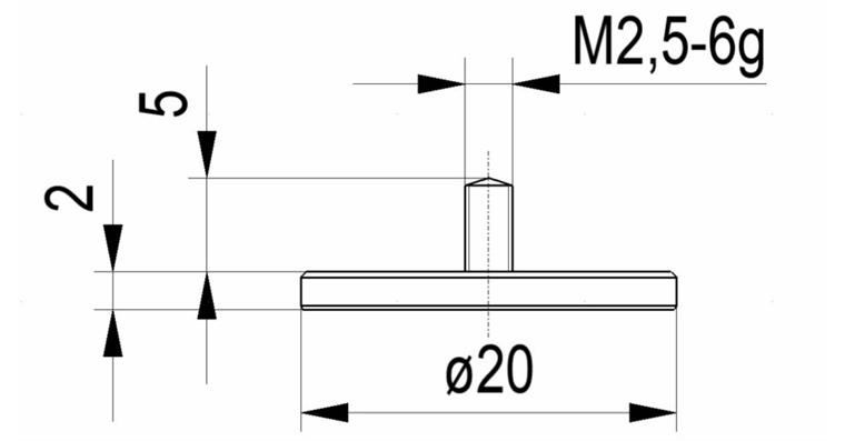 1033114129 Plochý hrot č.21 pro úchylkoměry závit A M2,5 prům. 20 mm