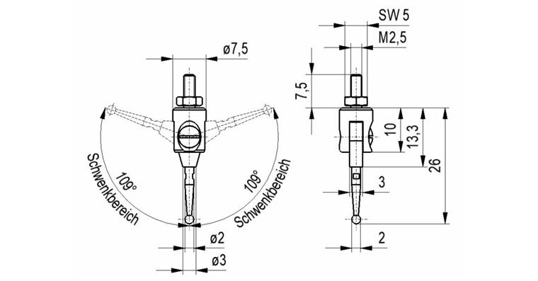 1033114133 Měřicí saně č.25 otočení 210° pro úchylkoměry závit A M2,5