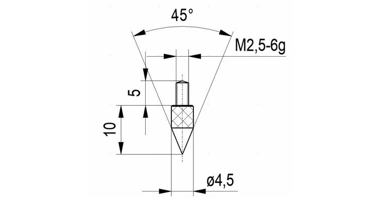 1033114101 Ostrý hrot č.1 pro úchylkoměry závit A M2,5 45°
