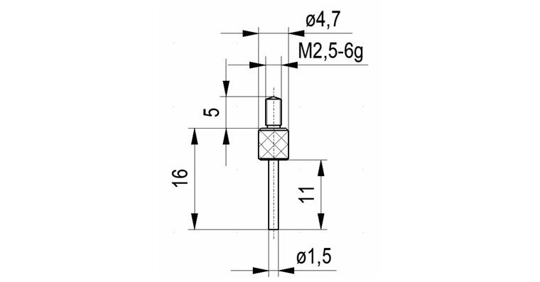 1033114105 Hrot č.5 pro úchylkoměry závit A M2,5 prům. 1,5 mm
