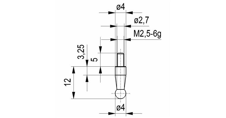 1033114109 Kulový hrot č.8B pro úchylkoměry závit M2,5 prům. 4,0 mm